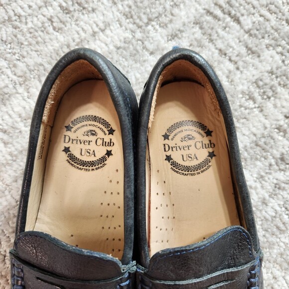 Drivers Club USA leather penny loafers slip on shoes blue size 11 child - Picture 8 of 12